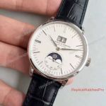 Swiss Replica A. Lange & Sohne Moonphase Watch 384 SS White Face Black Leather Band